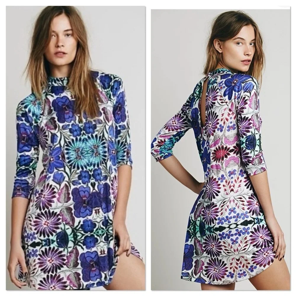 Free People New Romantics Fiesta Floral purple multicolor long sleeve dress - Picture 1 of 11